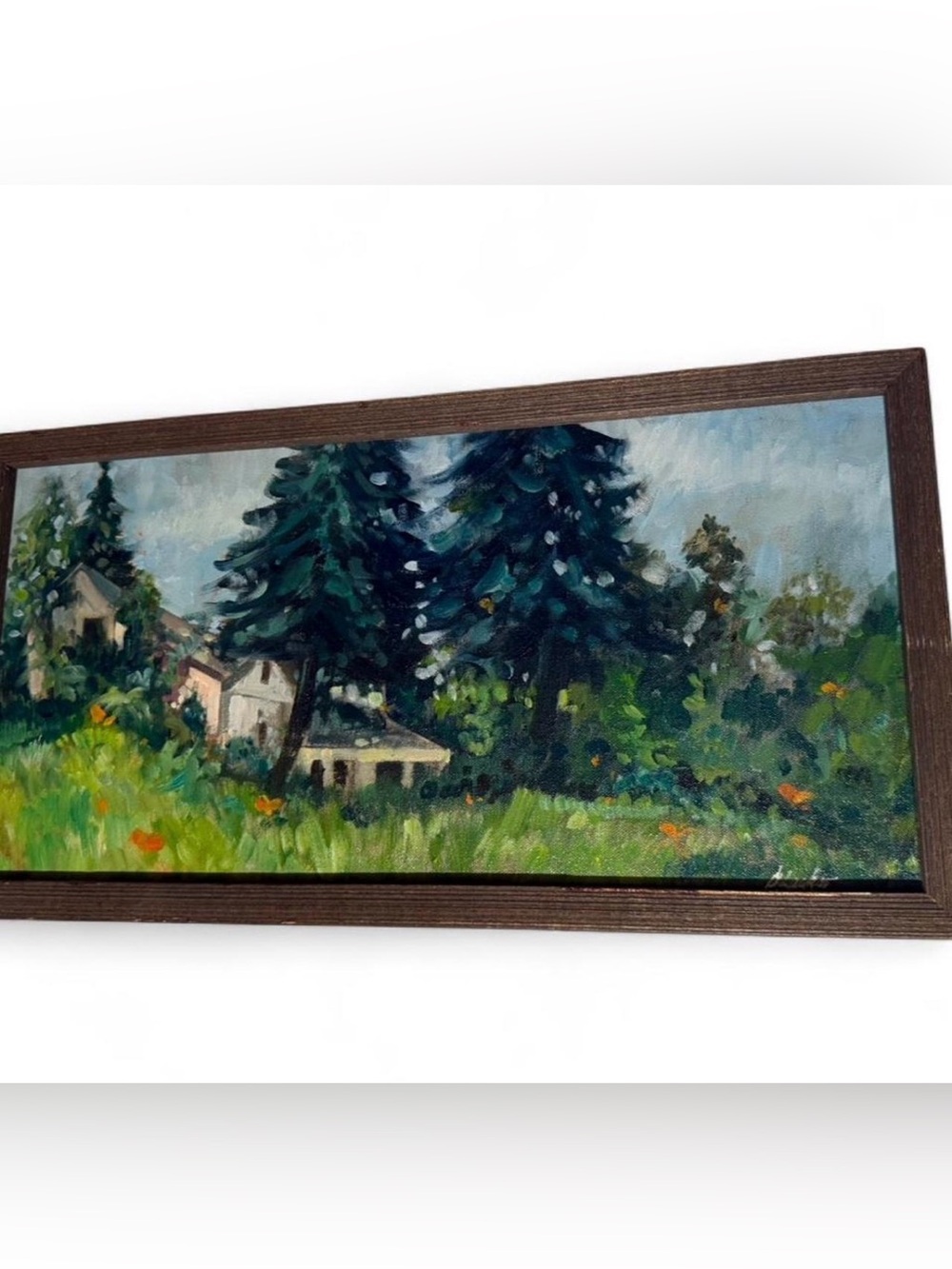 Vintage Original Oil Painting | Framed Cottage Landscape | Signed